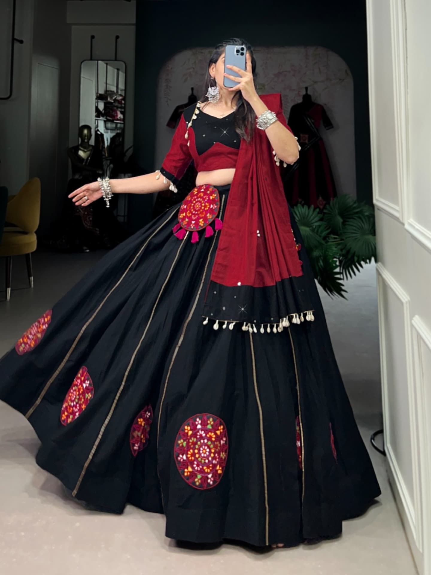 Bold Black Gamthi Lehenga Set