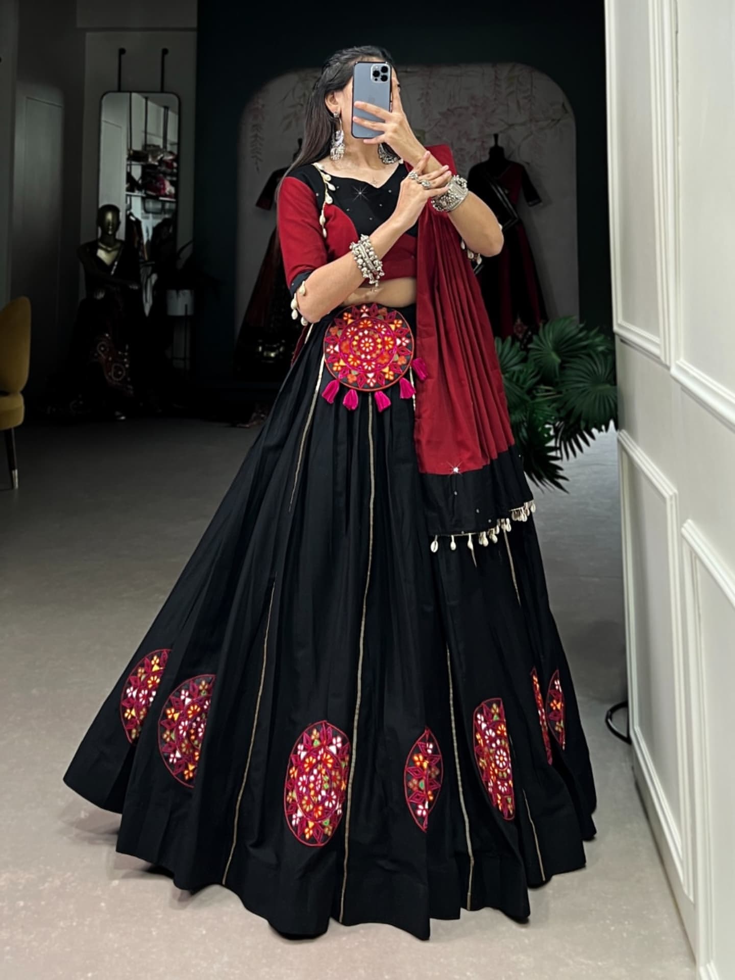 Bold Black Gamthi Lehenga Set