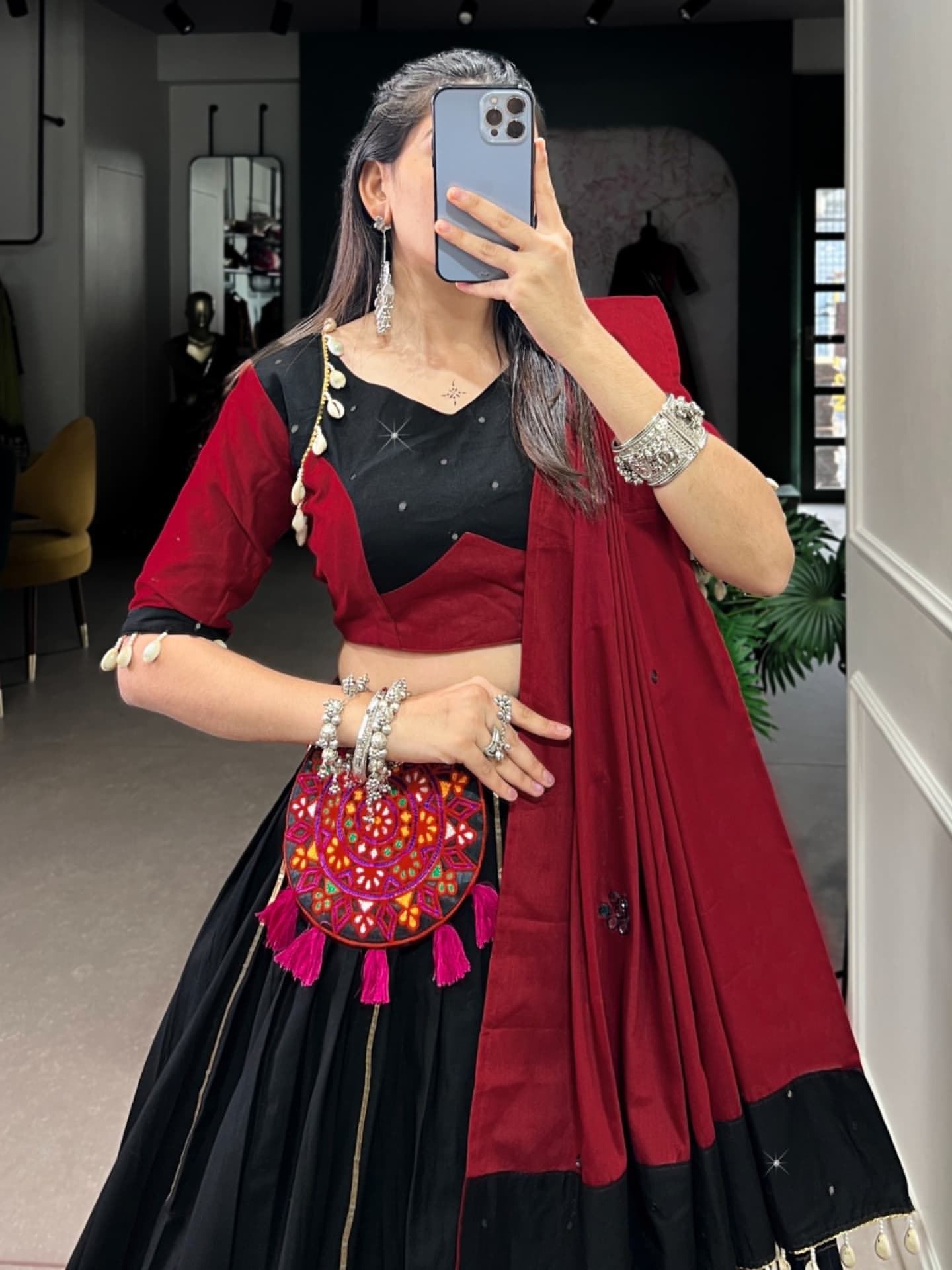 Bold Black Gamthi Lehenga Set