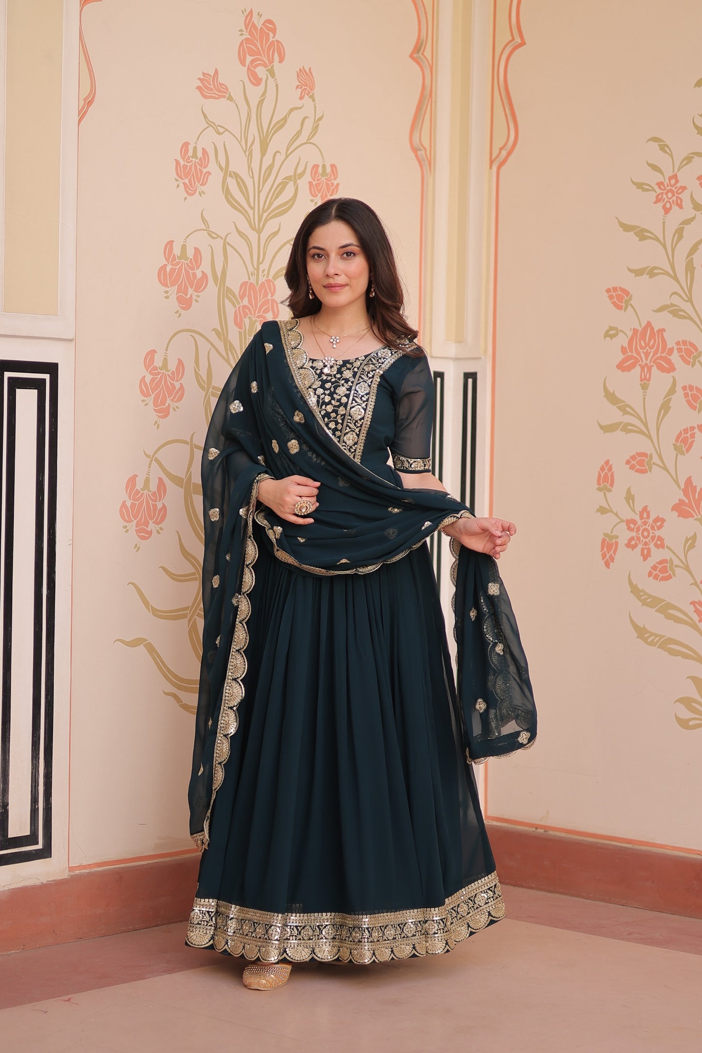 Premium Embroidered Gown with Dupatta
