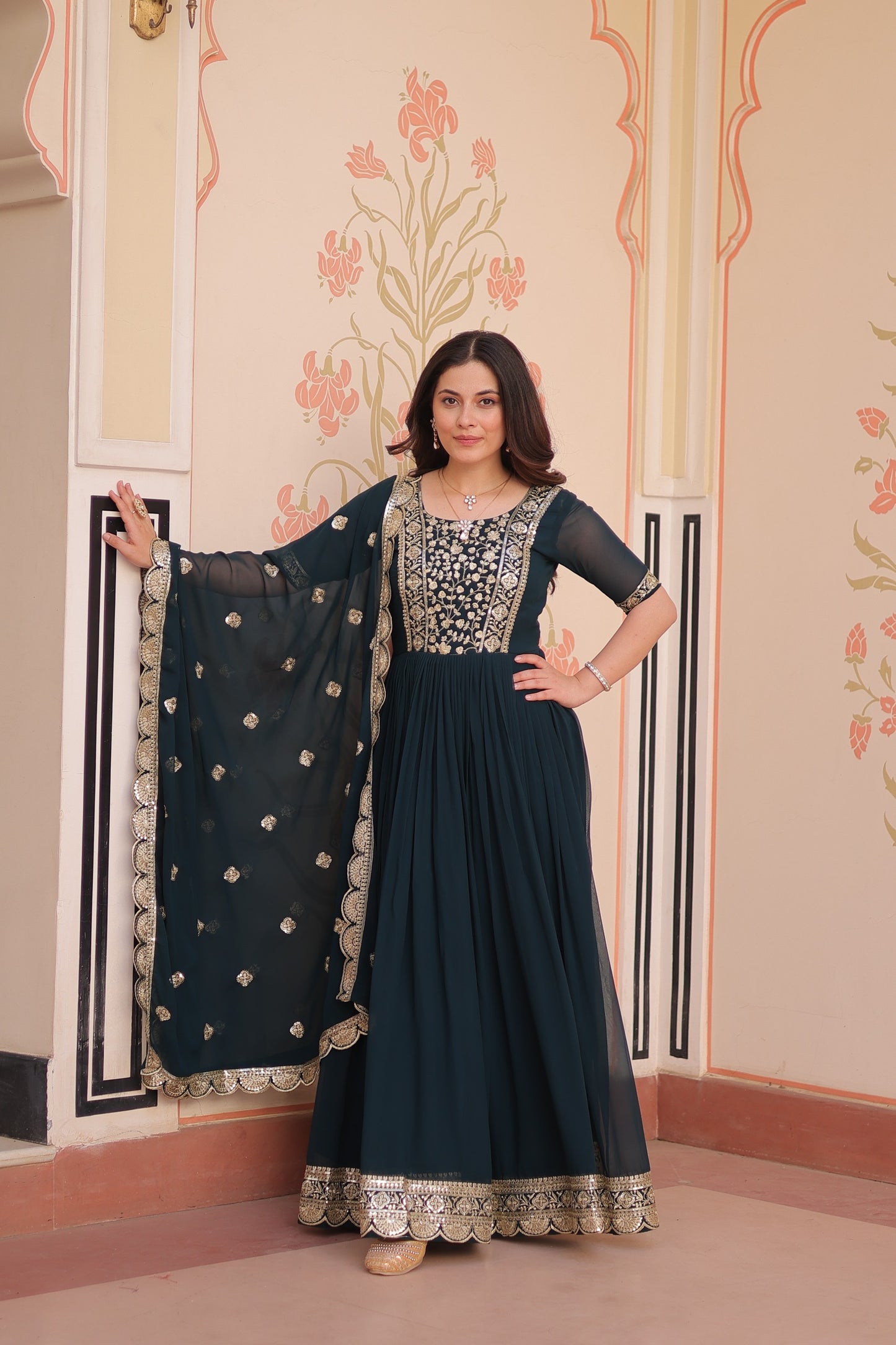 Premium Embroidered Gown with Dupatta